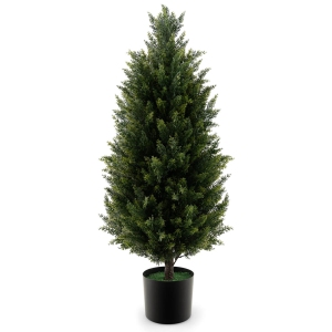 Costway 1 Pack 37.5" Artificial Topiary Cedar Tree with Cement Plastic Pot & Realistic Moss