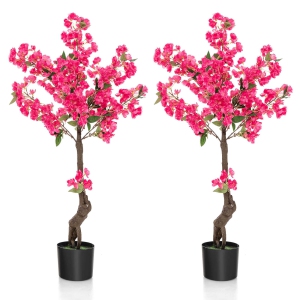 Costway 2 Pack 42" Artificial Plum Blossom Tree with 92 Flowers & Realistic Trunk Indoor