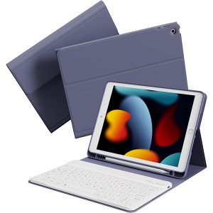 iPad 9th Generation /8th Gen /7th Gen 10.2 inch Keyboard Case with Pencil Holder, Wireless Bluetooth Magnetic Detachable Keyboard Case for iPad 10.2 inch - Purple
