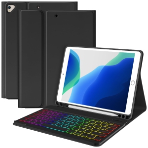 iPad 9th & 8th & 7th Generation Case Keyboard Backlit, Pencil Holder, iPad 8th-Bluetooth Keyboard Case for 10.2 inch iPad-iPad Air 3, Pro 10.5 - Black