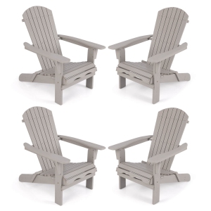 Costway Folding Adirondack Chair Set of 4 with High Backrest & Wide Armrests Wooden Grey