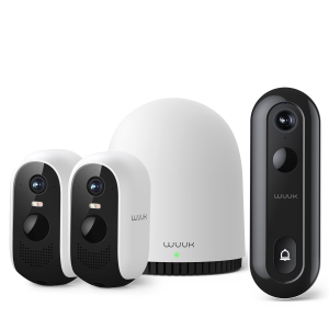 WUUK Security Cameras Wireless Outdoor and Battery Doorbell Camera-only BestBuy, 3 Cams Kit, 2K Resolution, 32GB Homebase Support Up to 8 Cams, No Monthly Fee, 2.4/5 GHz WiFi