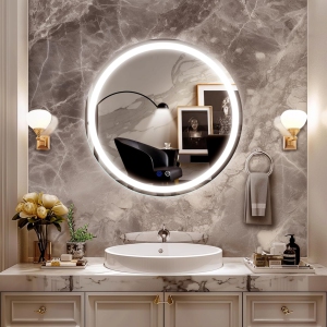 Round LED Bathroom Mirror 24 Inch - Stepless Dimmable Wall Mirrors with Anti-Fog Vanity Mirror with 3 Color Modes, Dimmable, Shatter-Proof, Memory Makeup Mirror with LED Lights