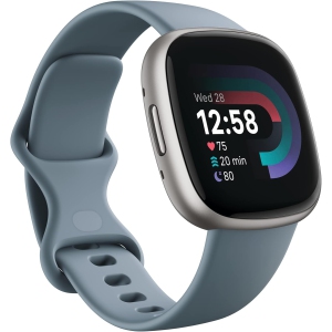 Fitbit Versa 4 Fitness Smartwatch with Daily Readiness, GPS, 24/7 Heart Rate, 40+ Exercise Modes, Sleep Tracking, Waterfall Blue/Platinum, One Size (S & L Bands Included)