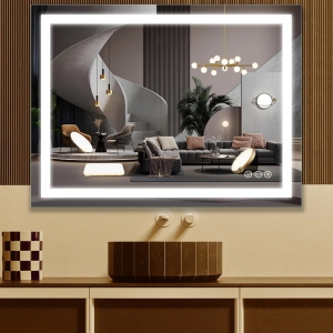 LED Bathroom Mirror 36 x 28 Inch - Upgraded Stepless Dimmable Wall Mirrors with Anti-Fog Vanity Mirror with 3 Color Modes, Shatter-Proof, Memory Makeup Mirror with LED Lights