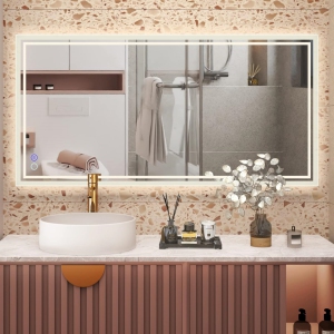LED Bathroom Mirror 48x 24 Inch - Upgraded Stepless Dimmable Wall Mirrors with Anti-Fog Vanity Mirror with 3 Color Modes, Shatter-Proof, Memory Makeup Mirror with LED Lights