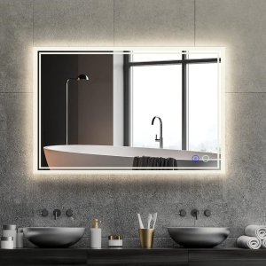 LED Bathroom Mirror 48 x 32 Inch - Upgraded Stepless Dimmable Wall Mirrors with Anti-Fog Vanity Mirror with 3 Color Modes, Shatter-Proof, Memory Makeup Mirror with LED Lights