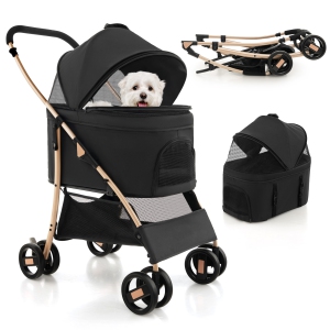 Petsite 3-In-1 Pet Stroller with Removable Car Seat Carrier 4-Level Adjustable Canopy