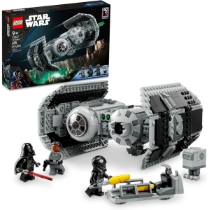 LEGO Star Wars TIE Bomber Model Building Kit, Star Wars Toy Starfighter with Gonk Droid Figure, Darth Vader Minifigure and Lightsaber, Collectible Star Wars Gift for 9 Year Olds, 7