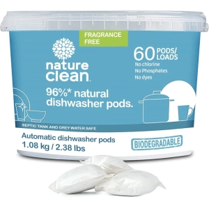 Nature Clean Automatic Dishwasher Pacs, Fragrance-Free, 60 Count | Natural and Eco-Friendly Dishwasher Detergent