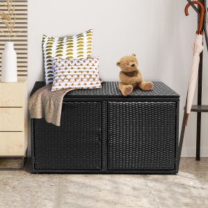 Costway 88 Gallon Garden Patio Rattan Storage Container Box Bin Shelf