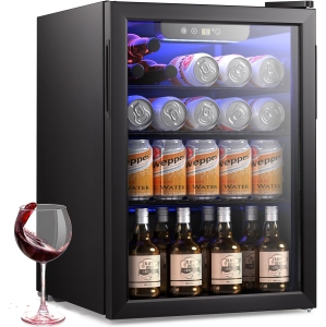 ZAFRO Mini Fridge 100 Cans Compressor Wine Cooler Refrigerator Freestanding Wine Cellar Front Glass Door and Temperature Memory Function for Soda Beer Bar Office Home 2.6 cu.ft