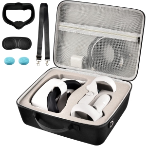 Hard Carrying Case For Meta, Oculus Quest 2 All-In-One Vr Gaming Headset - Touch Controllers, Portable Travel Cover Storage Bag With Silicone Face Cover & Lens Protector