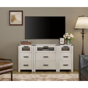 WAMPAT TV Stand with 9 Drawers, Dresser Cabinet with Storage Organizer Units,Chest Tower with Mesh Door, for Dining, Living and Bed Room, Antique White