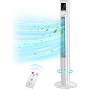 Trustech 36 in. Oscillating Tower Fan with 3 Speeds and 3 Modes with Remote Control, 7.5-Hour Timer, Space-Saving in White