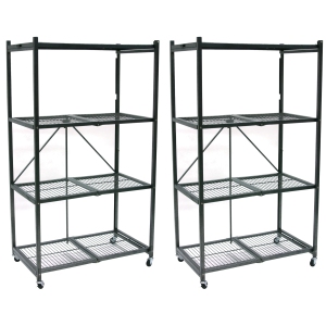 Origami 4 Tier Multipurpose Folding Storage Organizing Rack with Wheels (2 Pack)