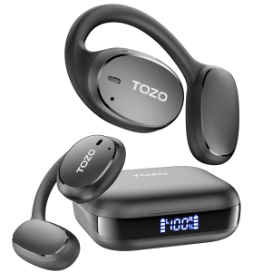 TOZO OpenEgo True Wireless Earbuds Open-Ear Bluetooth Headphones Digital DisplayDual Mic Clear Call for Running Workout-Black