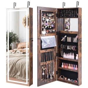 Costway Door Wall Mount Touch Screen LED Mirrored Jewelry Cabinet Storage