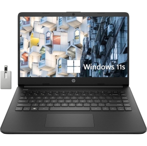 HP Stream 14" HD BrightView Laptop - Intel Celeron N4120 - 16GB DDR4 - 64GB eMMC - Windows 11 S - Black - 1 Year Office 365 - 32GB USB Card