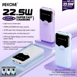 WEKOME 10000mAh USB Fast Charging Power Bank(WP-43) Blue