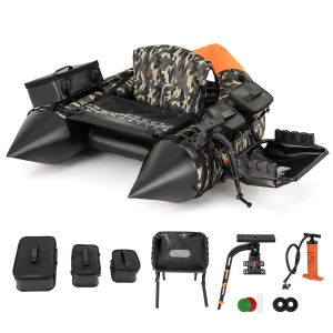 Costway Inflatable Fishing Float Tube Portable Fishing Boat with3 Detachable Storage Boxes