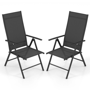Costway 2 PCS Patio Folding Dining Chair with 7-Level Adjustable High Backrest for Garden Black