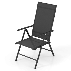 Costway 1 PCS Patio Folding Dining Chair with 7-Level Adjustable High Backrest for Garden Black