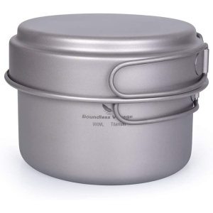 Boundless Voyage Outdoor Camping Titanium Pot Pan Set with Folding Handle 900ml
