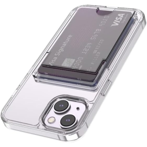 for iPhone 14 Plus Clear Card Case, Anti-Yellowing Slim Fit Thin TPU Bumper + PC Back Wallet Case with 2 Cards