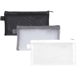 Mesh Pencil Case, 3 Pack Multifunctional Nylon Transparent Pencil Case, Mesh Zipper Pen Pouch, Portable Office Supplies