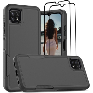 for Galaxy A22 5G Case with Screen Protectors, 3 in 1 Full Body Military Grade Drop Protection Hybrid Shockproof