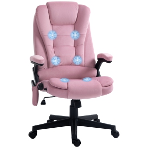 Vinsetto Massage Office Chair with 6-Point Vibration, Velvet Reclining Executive Office Chair with High Back, Swivel Wheels, Pink