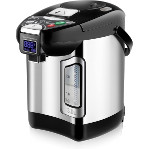NutriChef Digital Water Boiler and Warmer - 3L/3.17 Qt Stainless Electric Hot Water Dispenser w/ LCD Display, Rotating Base, Keep Warm, Auto Shut Off, Safety Lock