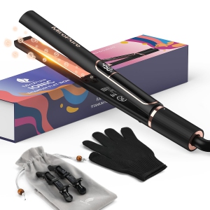 MiroPure Titanium Plates Hair Straightener with 15S Heat-up, Professional MCH Ceramic Negative Ion Hair Iron Dual Voltage for Women Hair with Auto Shut-Off, Black
