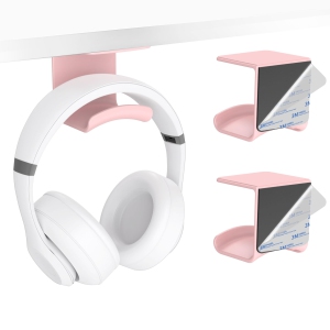 Headphone Hook Under Desk - Headphone Holder Under Table, Adhesive Gaming Headphone Stand Hanger Desk Mount for Most Headphone(Pink-2P)