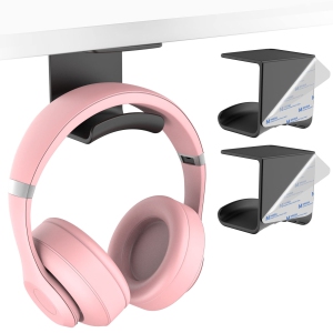 Headphone Hook Under Desk - Headphone Holder Under Table, Adhesive Gaming Headphone Stand Hanger Desk Mount for Most Headphone(Black-2P)