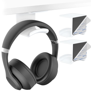 Headphone Hook Under Desk - Headphone Holder Under Table, Adhesive Gaming Headphone Stand Hanger Desk Mount for Most Headphone(White-2P)