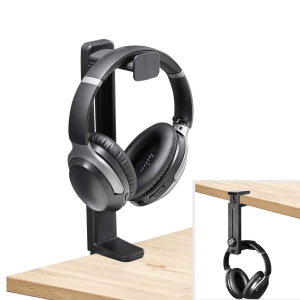 HS906 Headphone Stand & Hanger 2 in 1, Above & Under Desk Gaming Headset Holder Mount Hook with Height Adjustable & Rotating Clamp, Earphone Rack with Cable Clip