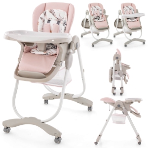 Costway High Chair for Babies & Toddlers with Rolling Wheels Adjustable Height Footrest