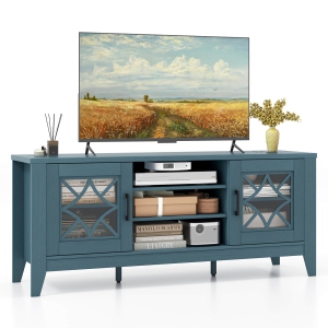 Costway TV Stand for TVs up to 65" with 3-Position Adjustable Shelves Tempered Glass Doors