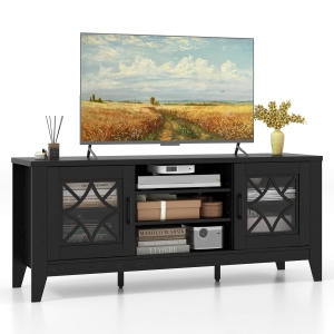 Costway TV Stand for TVs up to 65" with 3-Position Adjustable Shelves Tempered Glass Doors