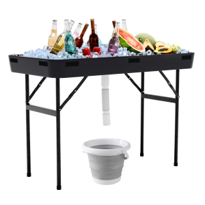 Costway 4 Foot Party Ice Cooler Folding Table Plastic with Matching Skirt