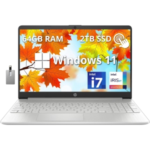 HP 15.6" FHD Touchscreen Laptop - Intel Core i7-1255U - 64GB DDR4 - 2TB SSD - Intel Iris Xe - Windows 11 - Silver - 32GB Hotface USB Card