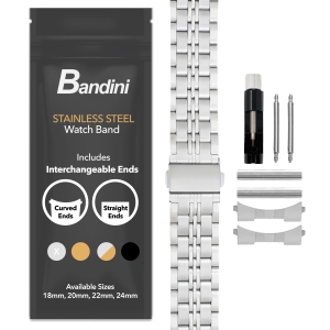 Bandini 22mm Metal Watch Band for Samsung Galaxy Watch3, Gear 2, S3, Also Fits Garmin Vivoactive 4, Venu 2, 3, Forerunner - Silver Tone