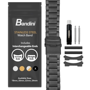 Bandini 20mm Metal Watch Band for Samsung Galaxy Watch6 5 4, Active, Also Fits Garmin Vivoactive 5, Vivomove 3, 1, Venu SQ - Black