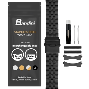 Bandini 20mm Metal Watch Band for Samsung Galaxy Watch6 5 4, Active, Also Fits Garmin Vivoactive 5, Vivomove 3, 1, Venu SQ - Black