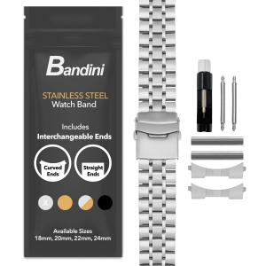 Bandini 18mm Stainless Steel Metal Watch Band, Universal Smartwatch Band - Silver Tone