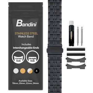 Bandini 24mm Stainless Steel Watch Band for Suunto 9, 9 Baro, 7 and Spartan - Metal Watch Band For Diesel On Axial and Full Guard - Black