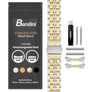 Bandini 20mm Metal Watch Band for Samsung Galaxy Watch6 5 4, Active, Also Fits Garmin Vivoactive 5, Vivomove 3, 1, Venu SQ - Two-Tone