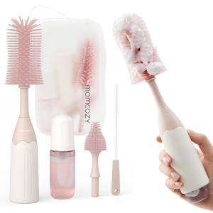 Momcozy Bottle Brush Kit, Innovative Push-Press Design for Better Cleaning - Baby Bottle Cleaner Brush for Baby Bottle, Breast Pumps, Nipples, 1 Set Pink